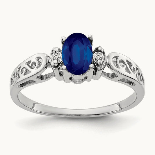 6x4mm Oval Sapphire AA Diamond ring, 14K White Gold