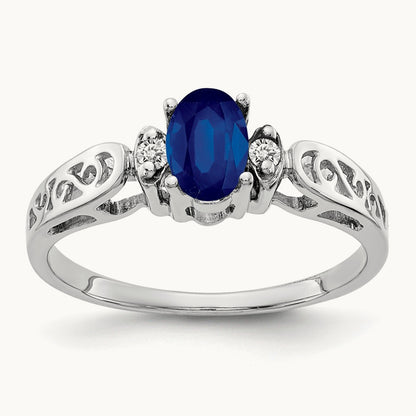 6x4mm Oval Sapphire AA Diamond ring, 14K White Gold