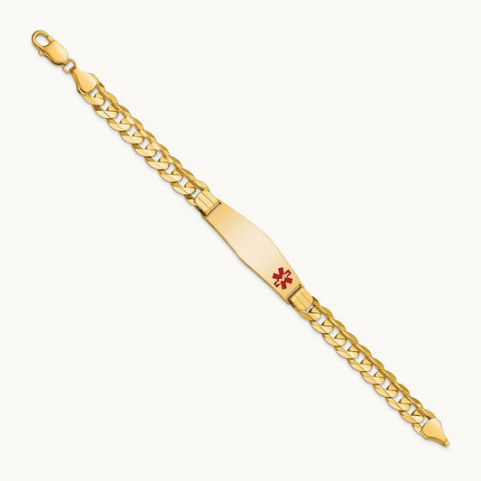 Medical Soft Diamond Shape Red Enamel Curb ID Bracelet, 14K