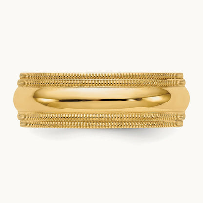 Double Milgrain Comfort Fit Band, 7mm, 10K Yellow Gold