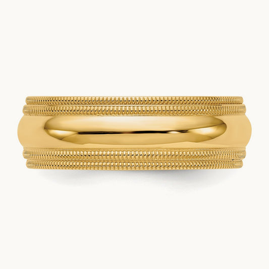 Double Milgrain Comfort Fit Band, 7mm, 10K Yellow Gold