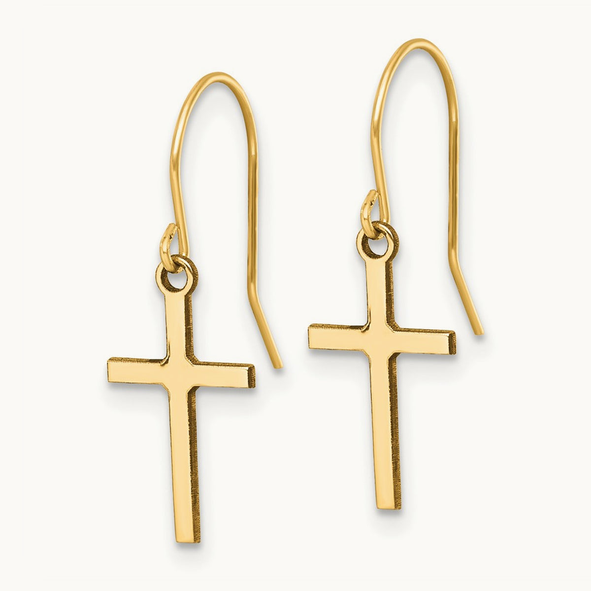 Dangle Cross Shepherd Hook Earrings, 14K
