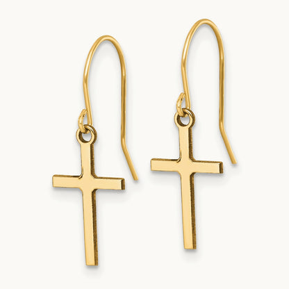 Dangle Cross Shepherd Hook Earrings, 14K