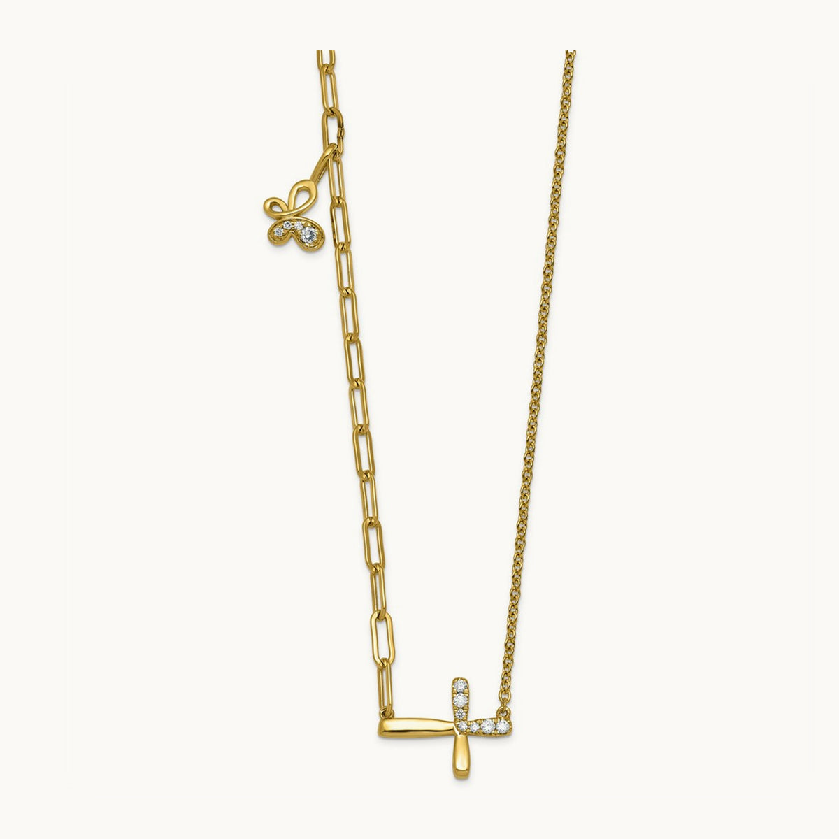 Cross & Butterfly Necklace, 0.10 ct tw Lab-Grown Diamond