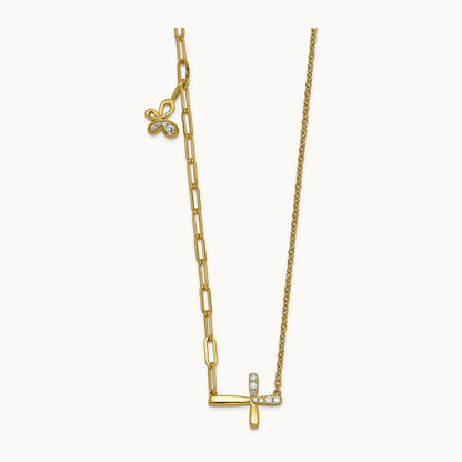 Cross & Butterfly Necklace, 0.10 ct tw Lab-Grown Diamond