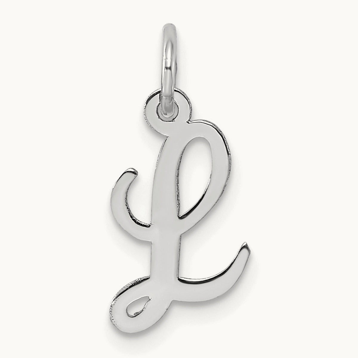 Small Script Letter L Initial Charm, 14K White Gold