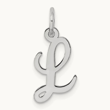 Small Script Letter L Initial Charm, 14K White Gold