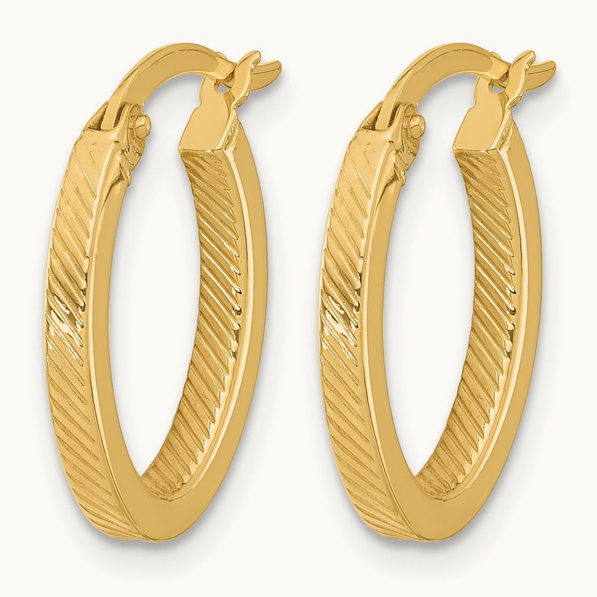 Polished and Textured Oval Hoop Earrings — Leslie's — 18mm