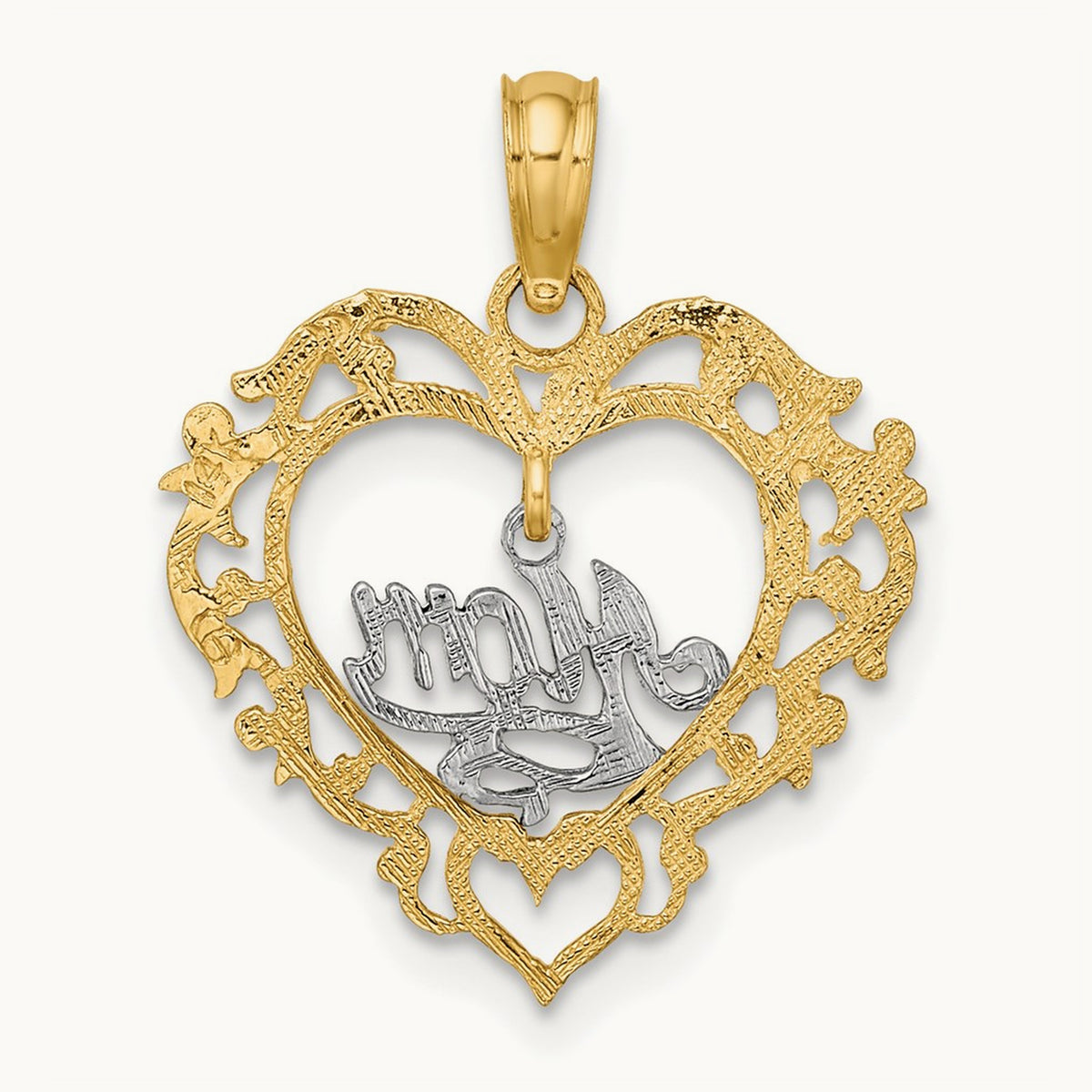 MOM Inside Heart Charm — 14K Two-Tone Gold, 21.6mm
