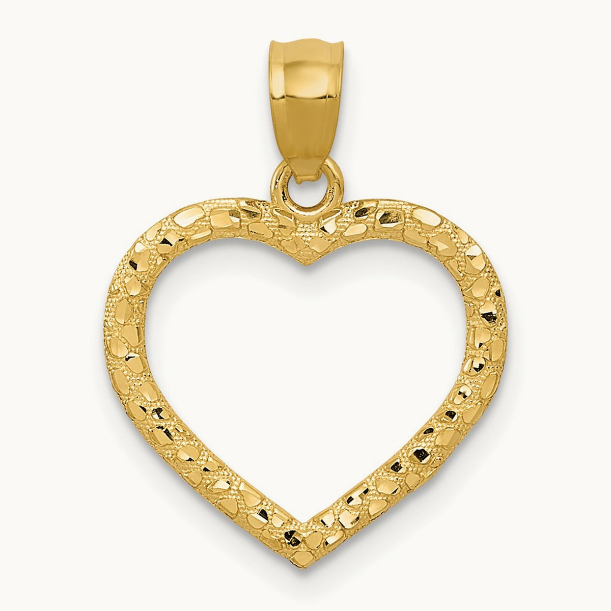 Polished and Textured Open Heart Pendant, 14K