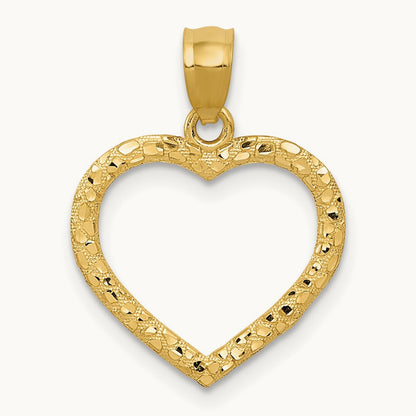 Polished and Textured Open Heart Pendant, 14K