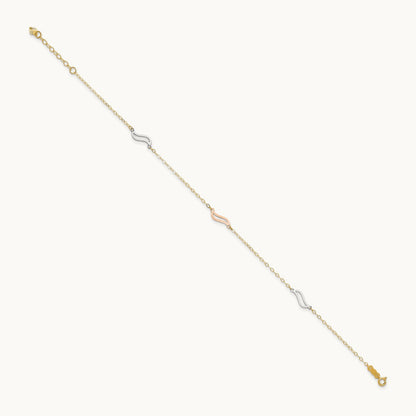 Tri-color with Open S Links 9in Plus 1in ext. Anklet, 14K