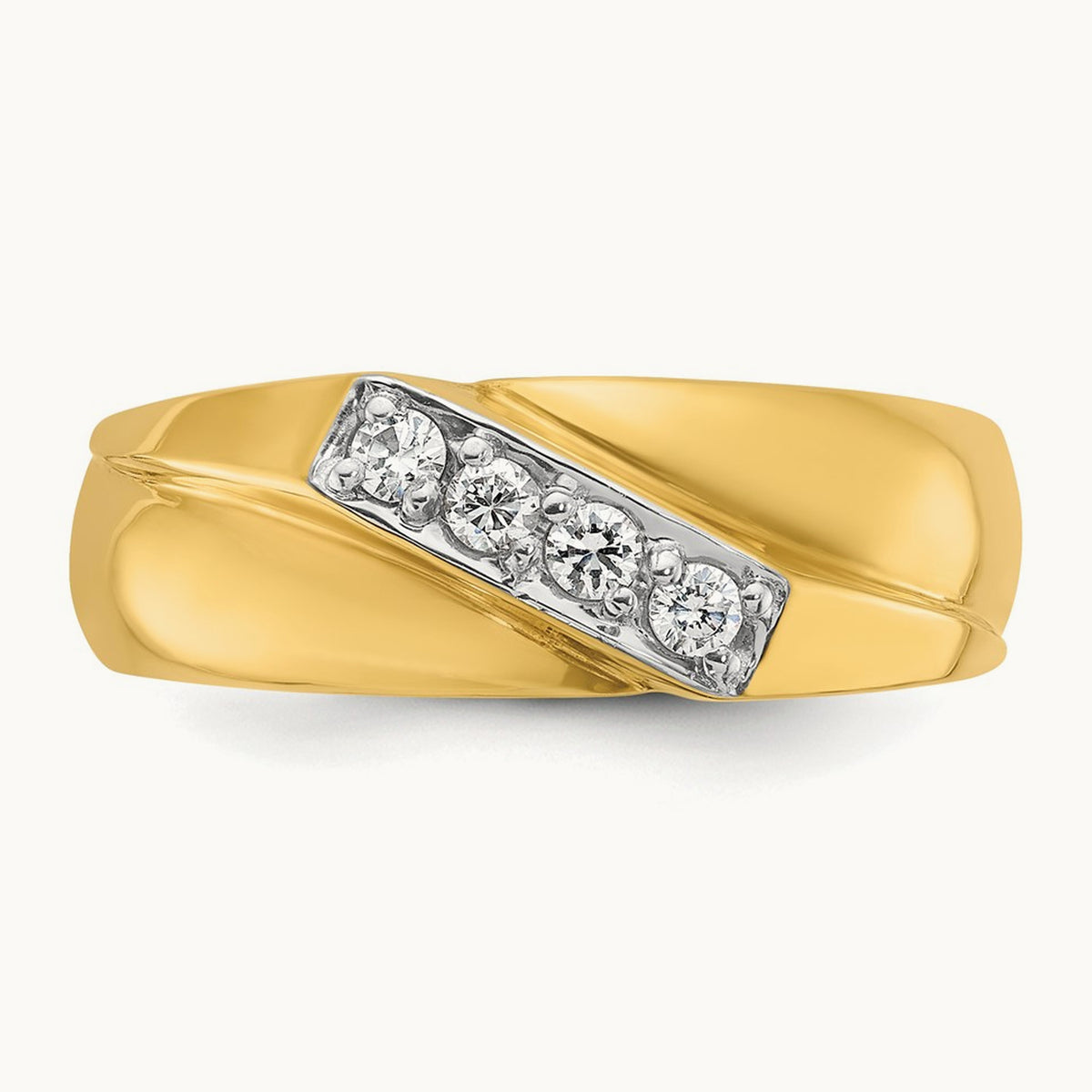 w/ White RH IBGoodman Men's Polished Curved Bypass Diamond Ring, 14K