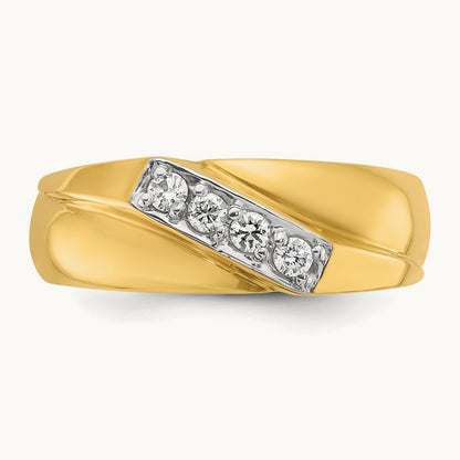 w/ White RH IBGoodman Men's Polished Curved Bypass Diamond Ring, 14K