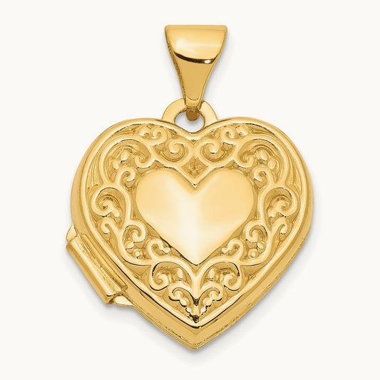 Scroll Heart Locket, 14K