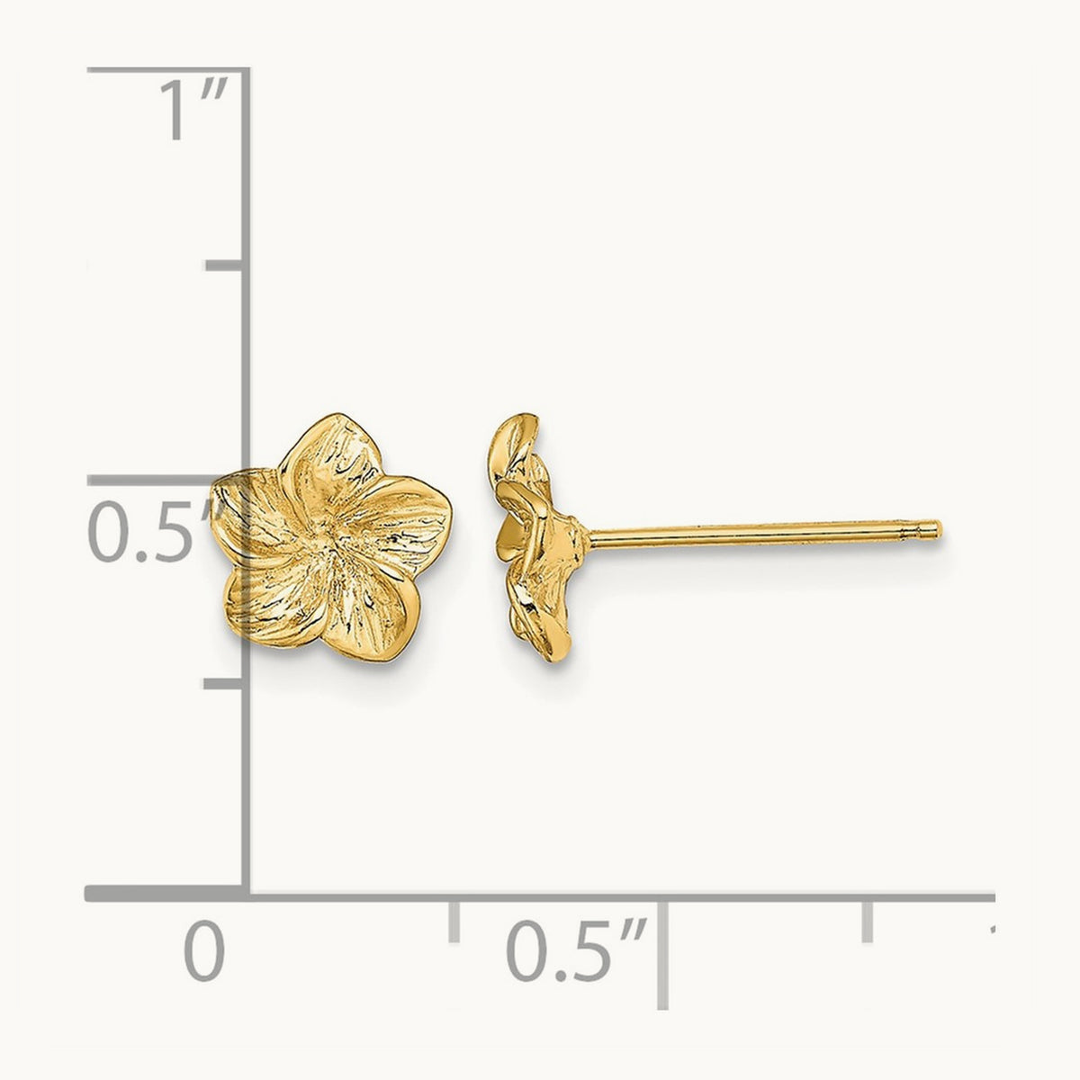 Plumeria Flower Post Earrings — 14K Yellow Gold, 7.2mm