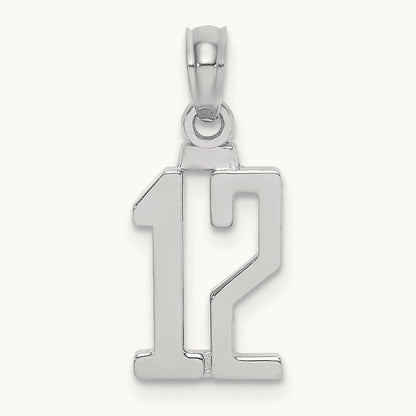 Polished Number 12 Pendant — 14K White Gold, 15mm