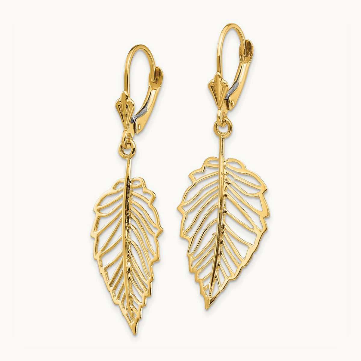 Polished Leaf Leverback Earrings, 14K