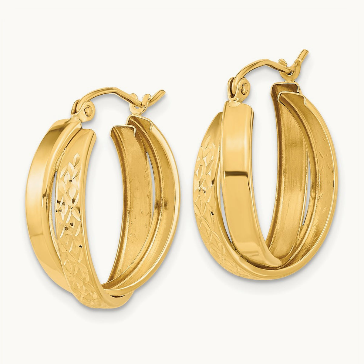 Polished Diamond-cut Twist Hoop Earrings — photo set