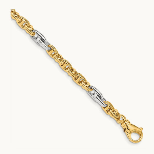 Hand-polished Fancy Link Bracelet, 5.38mm, 14K Two-tone