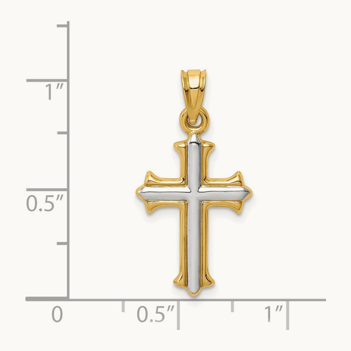 w/Rhodium Reversible Hollow Cross Pendant, 14K