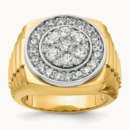 14ktt IBGoodman Men's Polish/Satin/Ribbed Diamond Round Cluster Ring