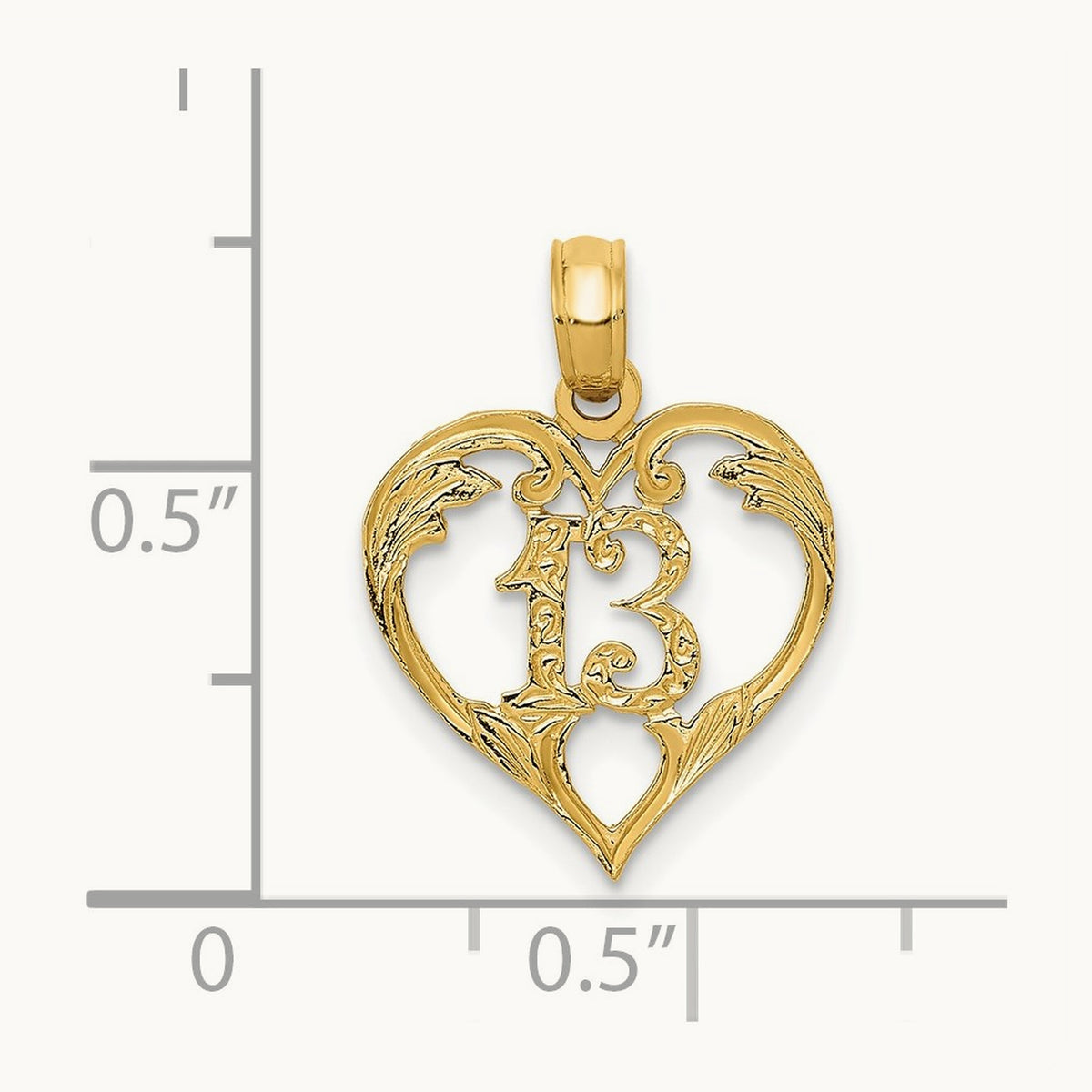 13 in Heart Cut-out Pendant — 14K Yellow Gold