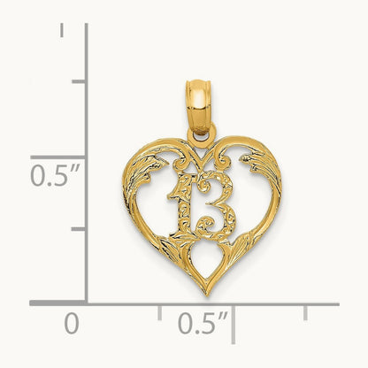 13 in Heart Cut-out Pendant — 14K Yellow Gold