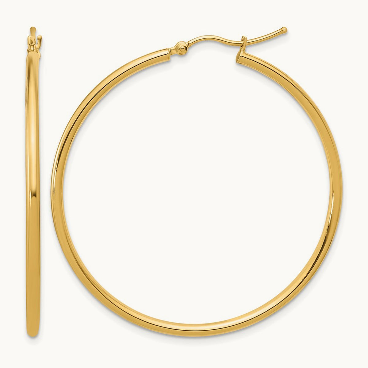 Polished Hinged Hoop Earrings — 14K Yellow Gold, 2mm