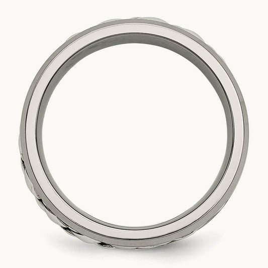w/Sterling Silver Inlay Polished 1pt. Diamond Band, 7mm, Titanium