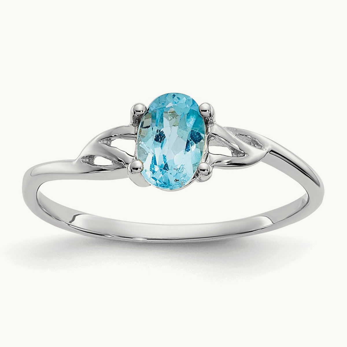 Blue Topaz Birthstone Ring, 14K White Gold