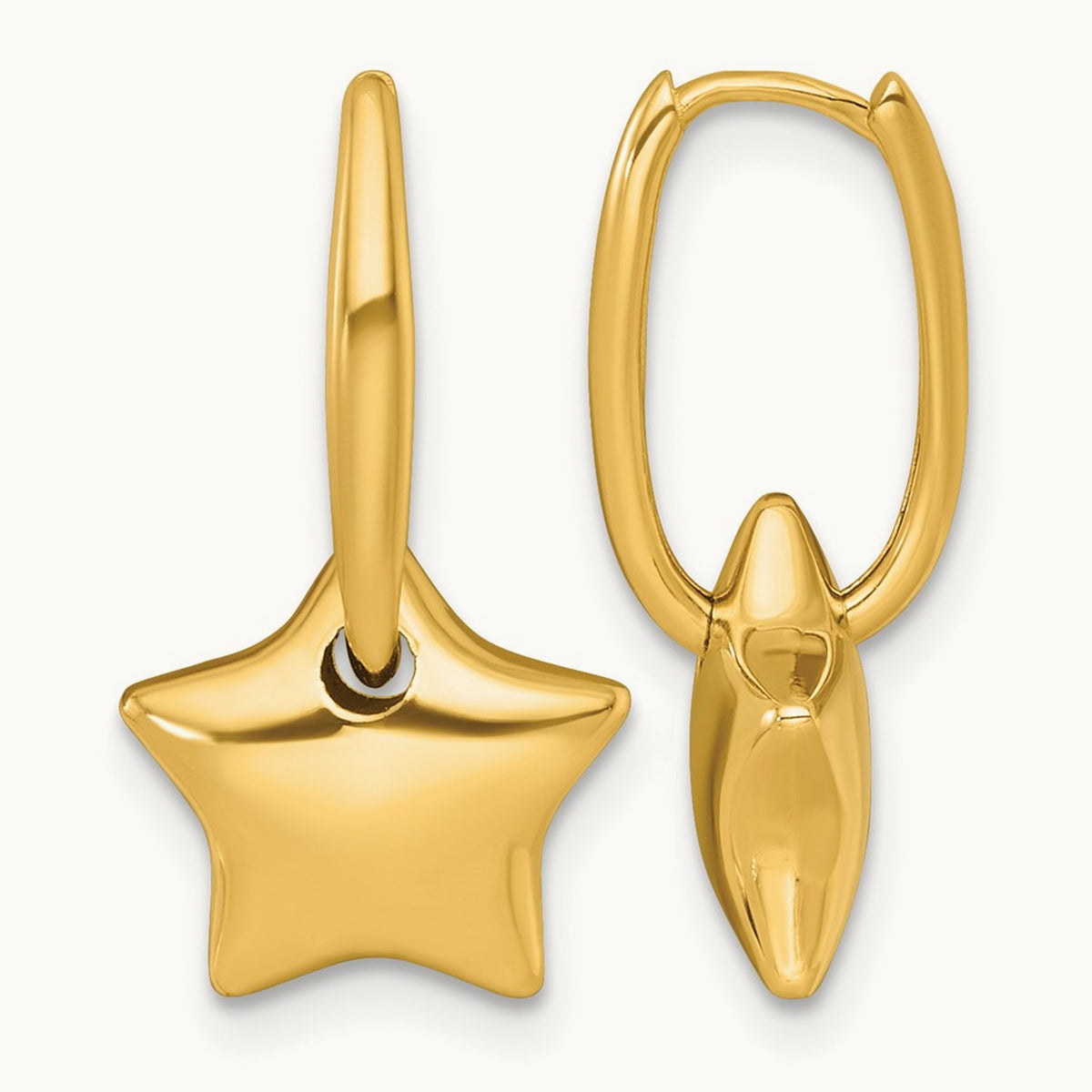 Polished Dangle Star Hinged Hoop Earrings, 14K