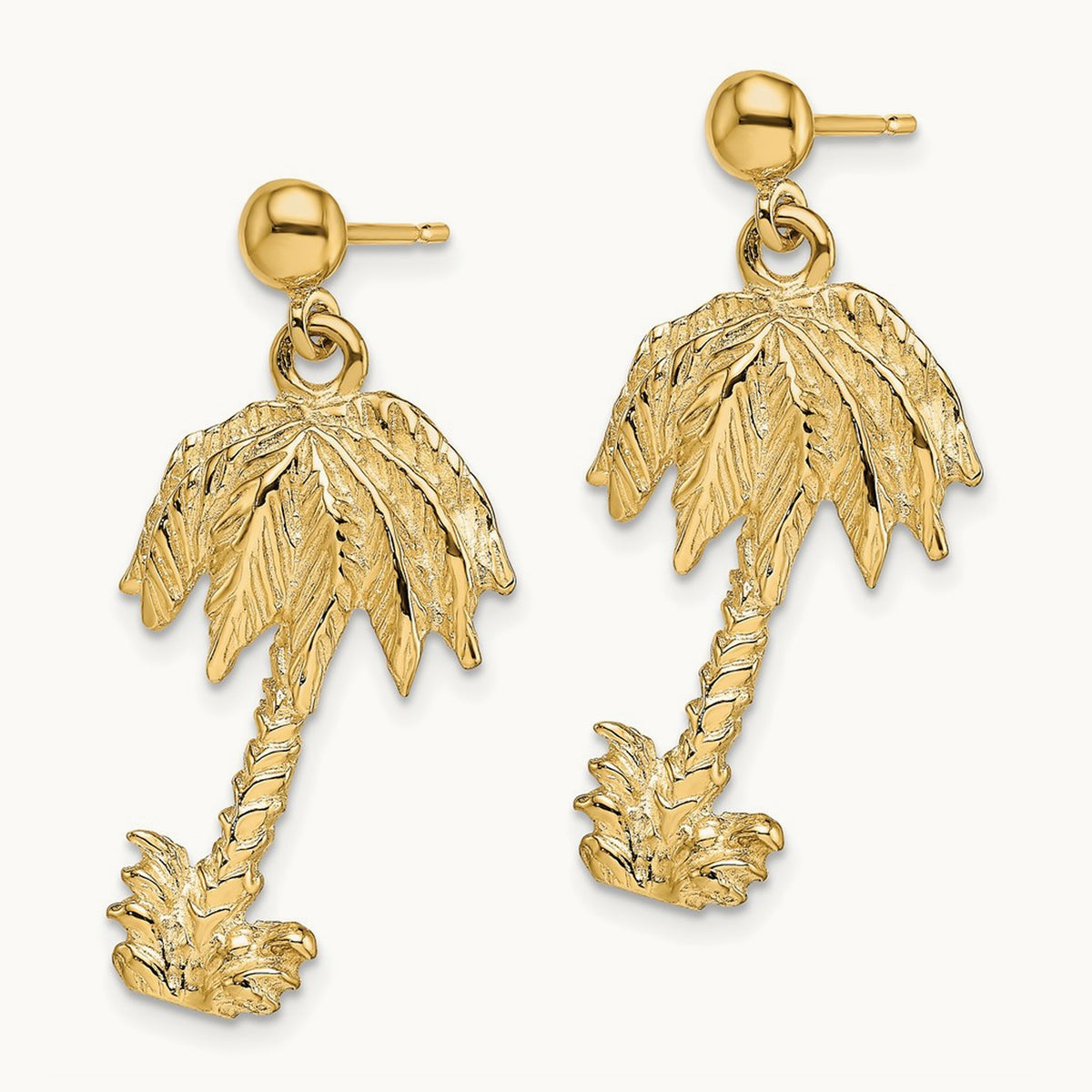Palm Tree Post Dangle Earrings, 14K