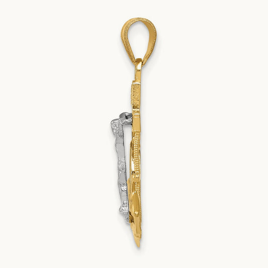Tri-color Diamond-cut with Textured Mariner's Crucifix Pendant — 29mm