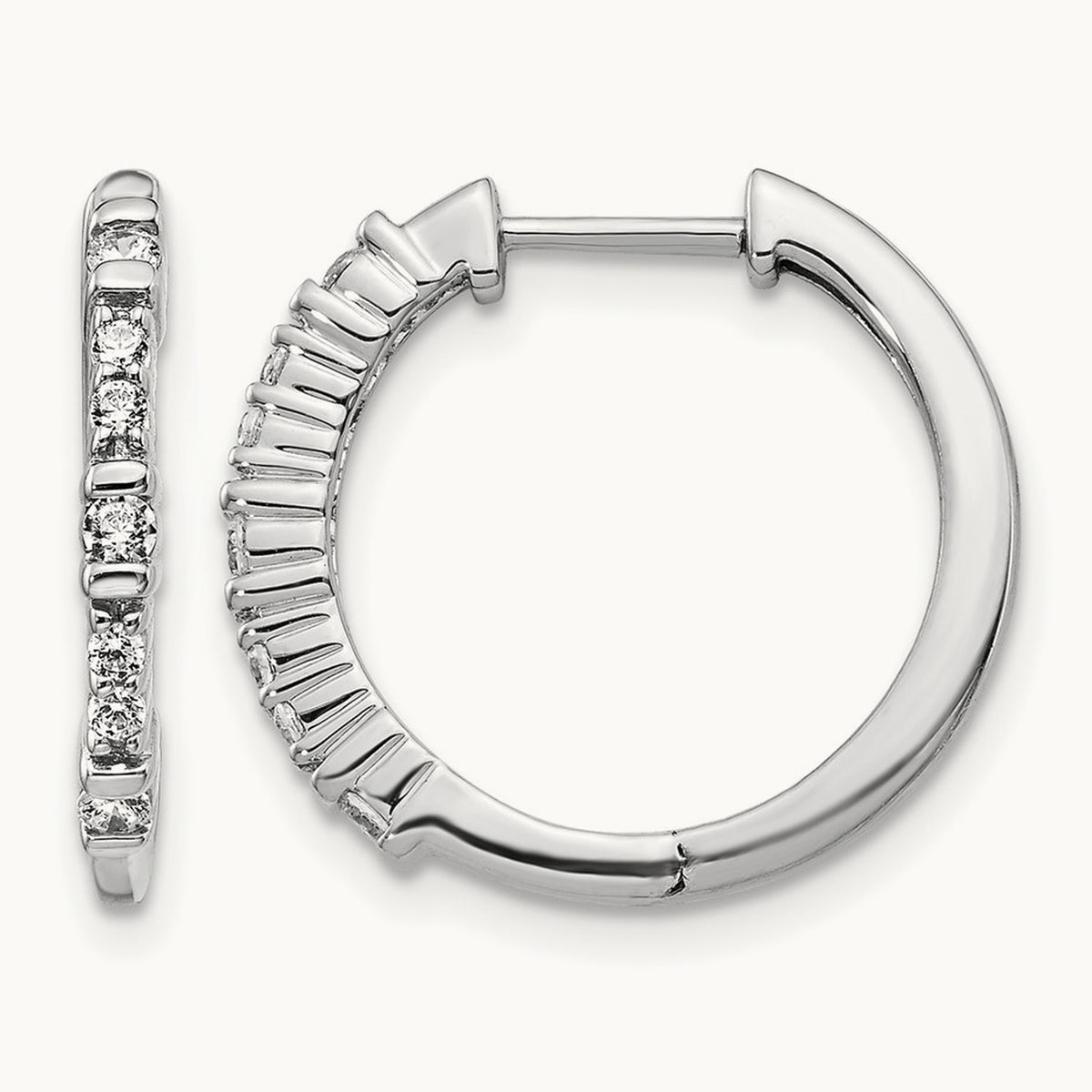Diamond Hinged Hoop Earrings, 14K White Gold