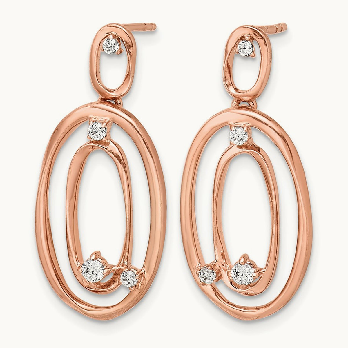 Diamond Oval Dangle Earrings, 14K Rose Gold