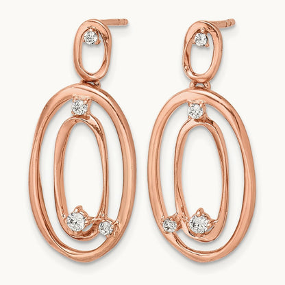 Diamond Oval Dangle Earrings, 14K Rose Gold