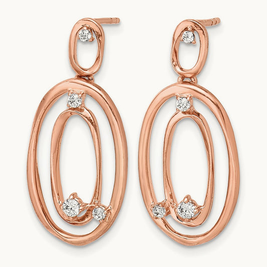 Diamond Oval Dangle Earrings, 14K Rose Gold
