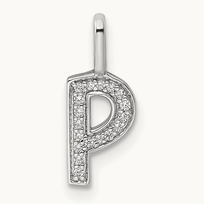 Diamond Letter P Initial Pendant, 14K White Gold