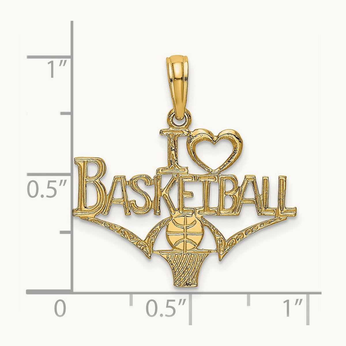 I HEART BASKETBALL w/Ball and Net Charm, 14K