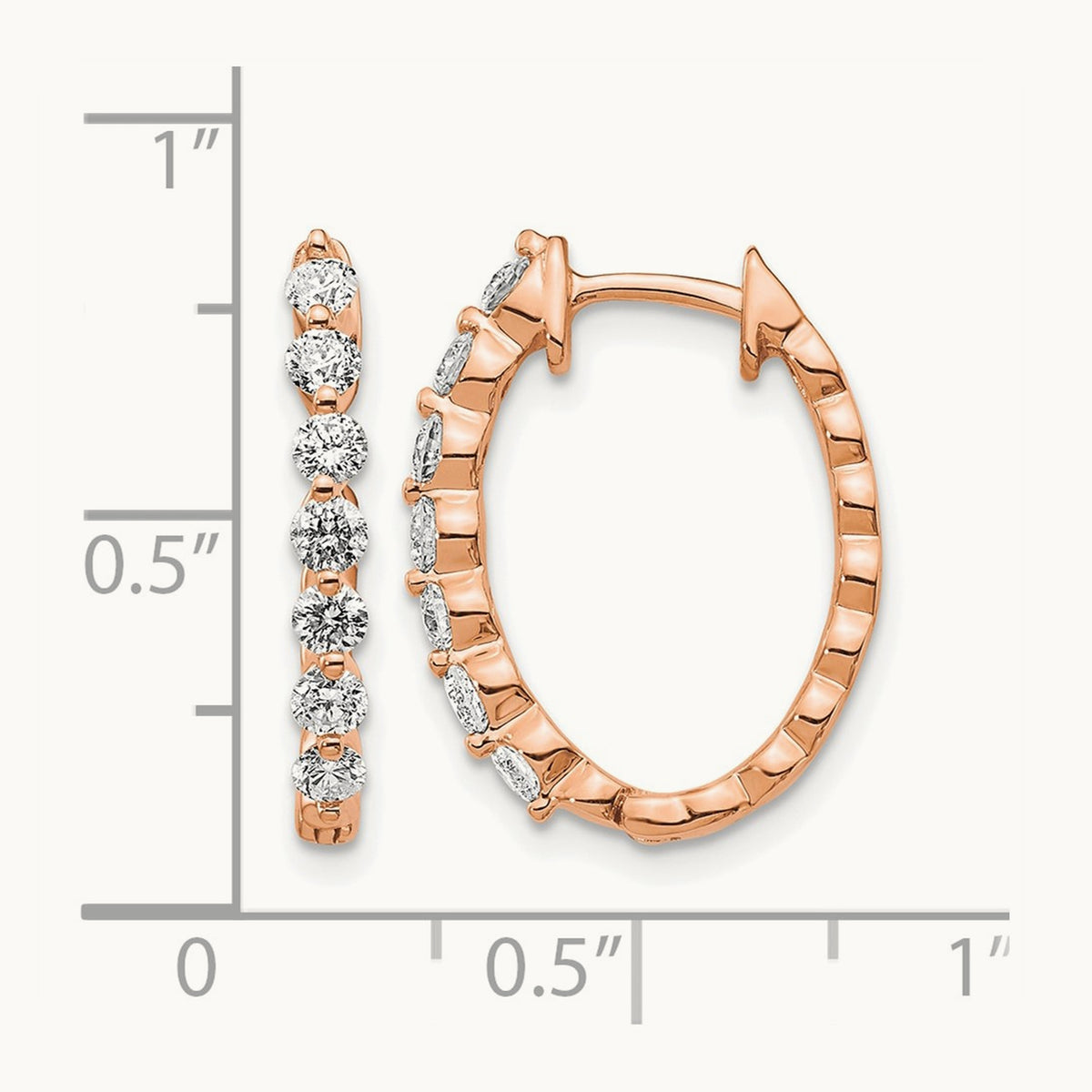 AA Diamond Hinged Hoop Earrings, 14K Rose Gold