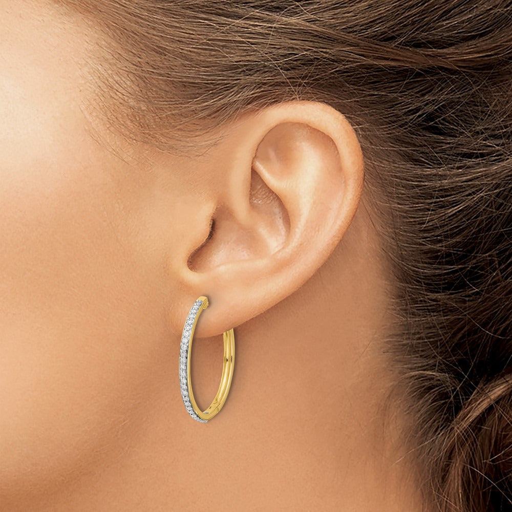 Diamond Hinged Hoop Earrings — 14K Yellow Gold, 30mm, 0.75 ct