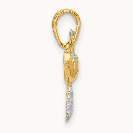 D/C Bird on Branch Pendant, 14K with White Rhodium