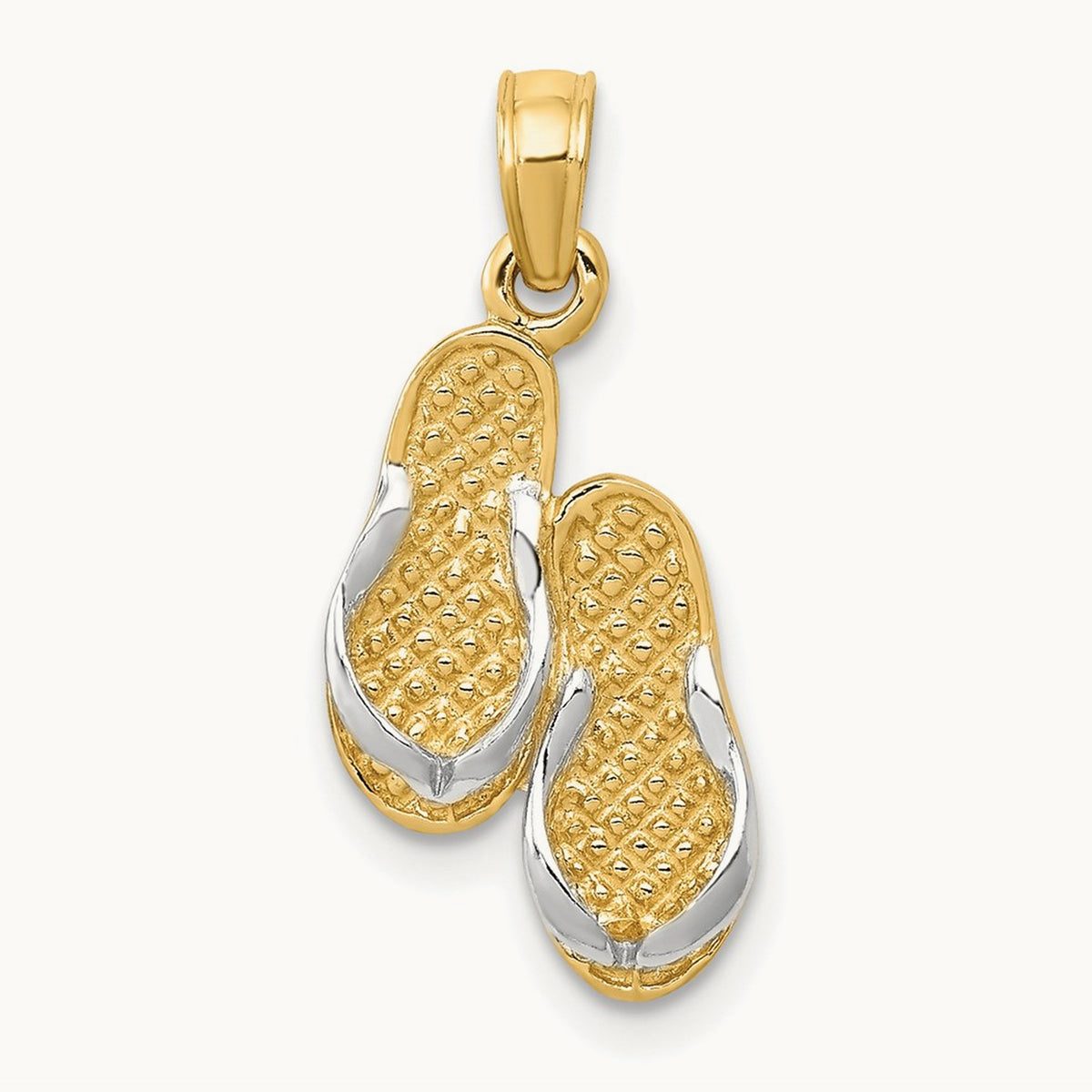 3D w/Rhodium Solid Polished Sandals Pendant, 14K