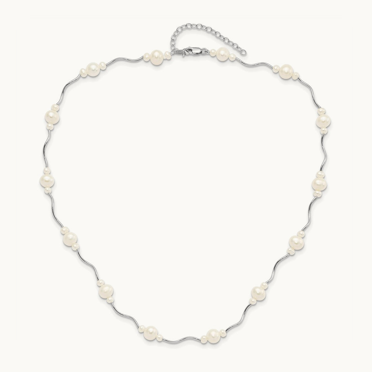 RH-plated White FW Cultured Pearl w/2.5 Ext. Necklace, Sterling Silver