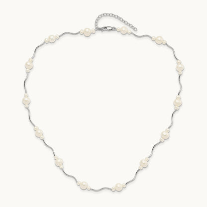 RH-plated White FW Cultured Pearl w/2.5 Ext. Necklace, Sterling Silver