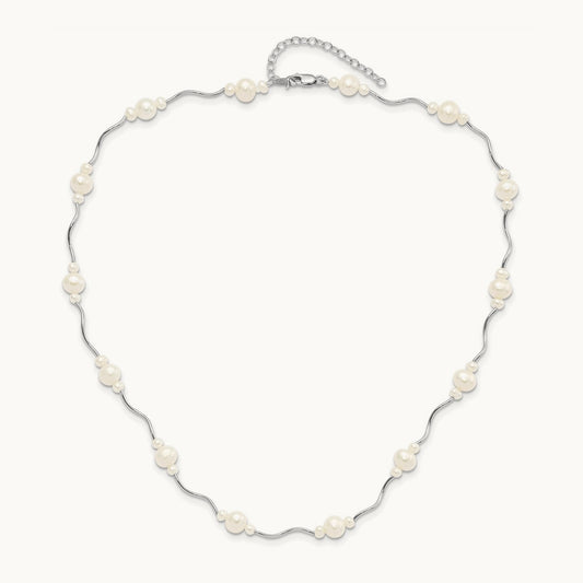 RH-plated White FW Cultured Pearl w/2.5 Ext. Necklace, Sterling Silver