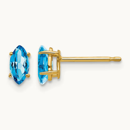6x3mm Marquise Blue Topaz earring, 14K