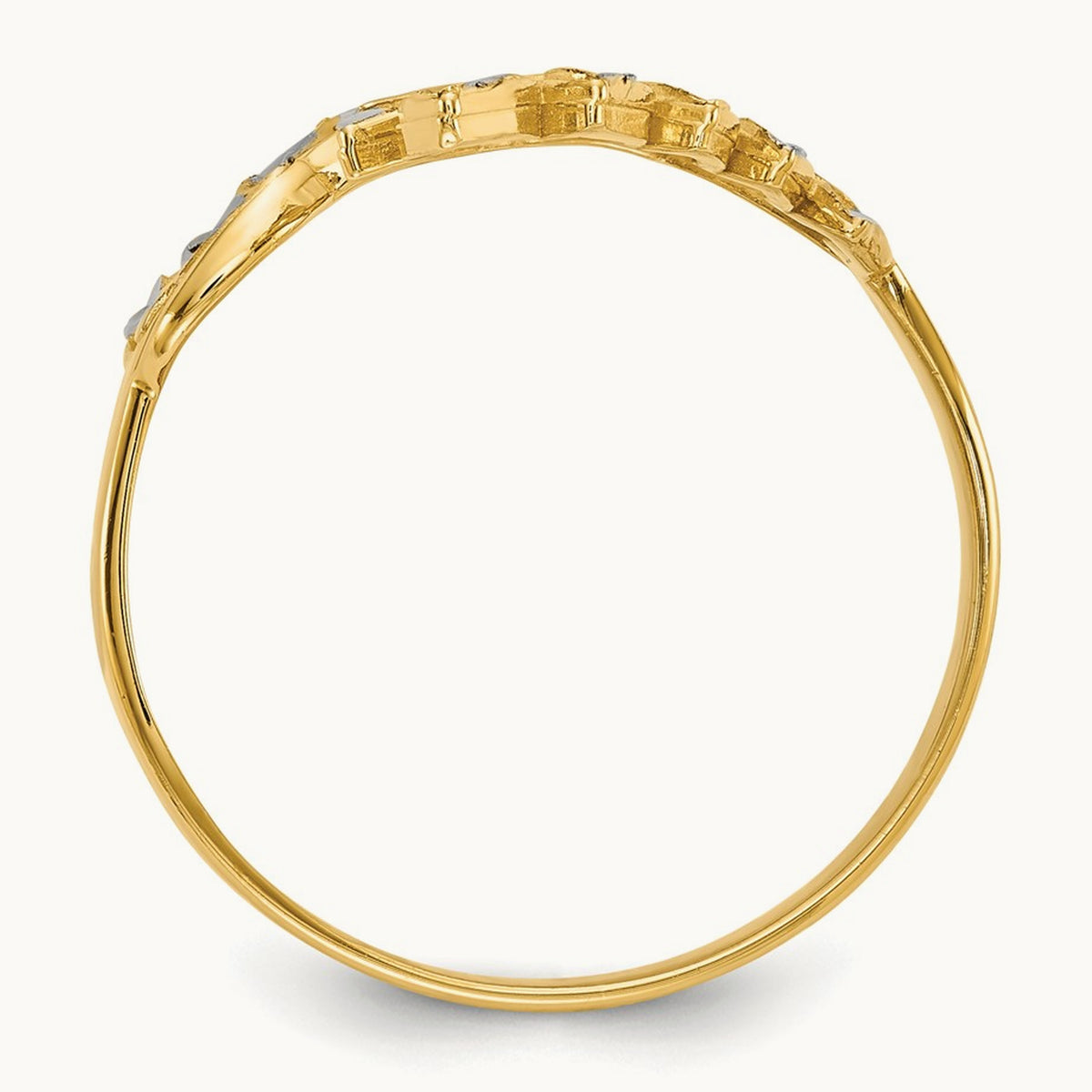 w/ White Rhodium Diamond-cut Leaves Ring, 14K