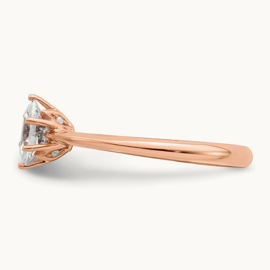 Polish 3/4ct Oval Leaf Design Semi-Mount Dia Ring, 14K Rose
